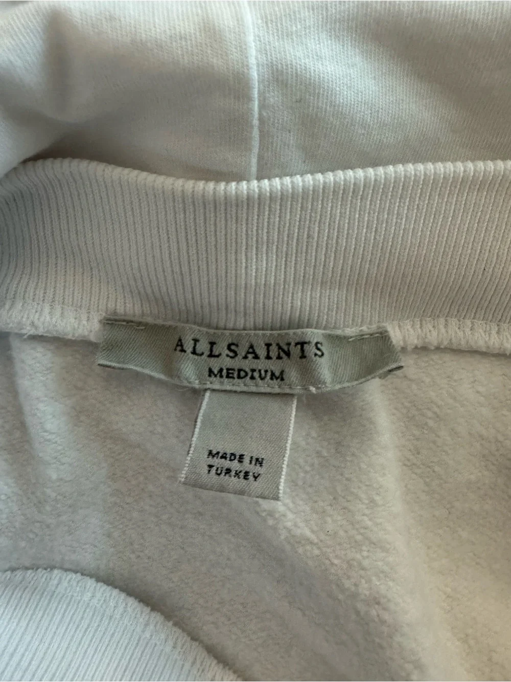 AllSaints oversized monochrome White Pullover Hoodie with Branded Neck Tag - Picture 9 of 12
